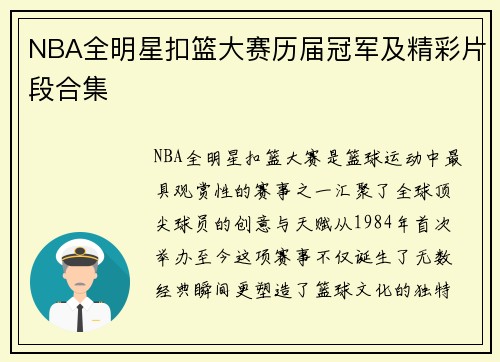 NBA全明星扣篮大赛历届冠军及精彩片段合集